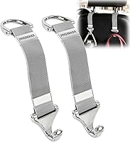JINSIMAIER Car Seat Headrest Hooks, Alloy Braided Chain Purse Holders, 360° Rotating Storage Organizer 2 Pack Silver for Cars SUVs Trucks