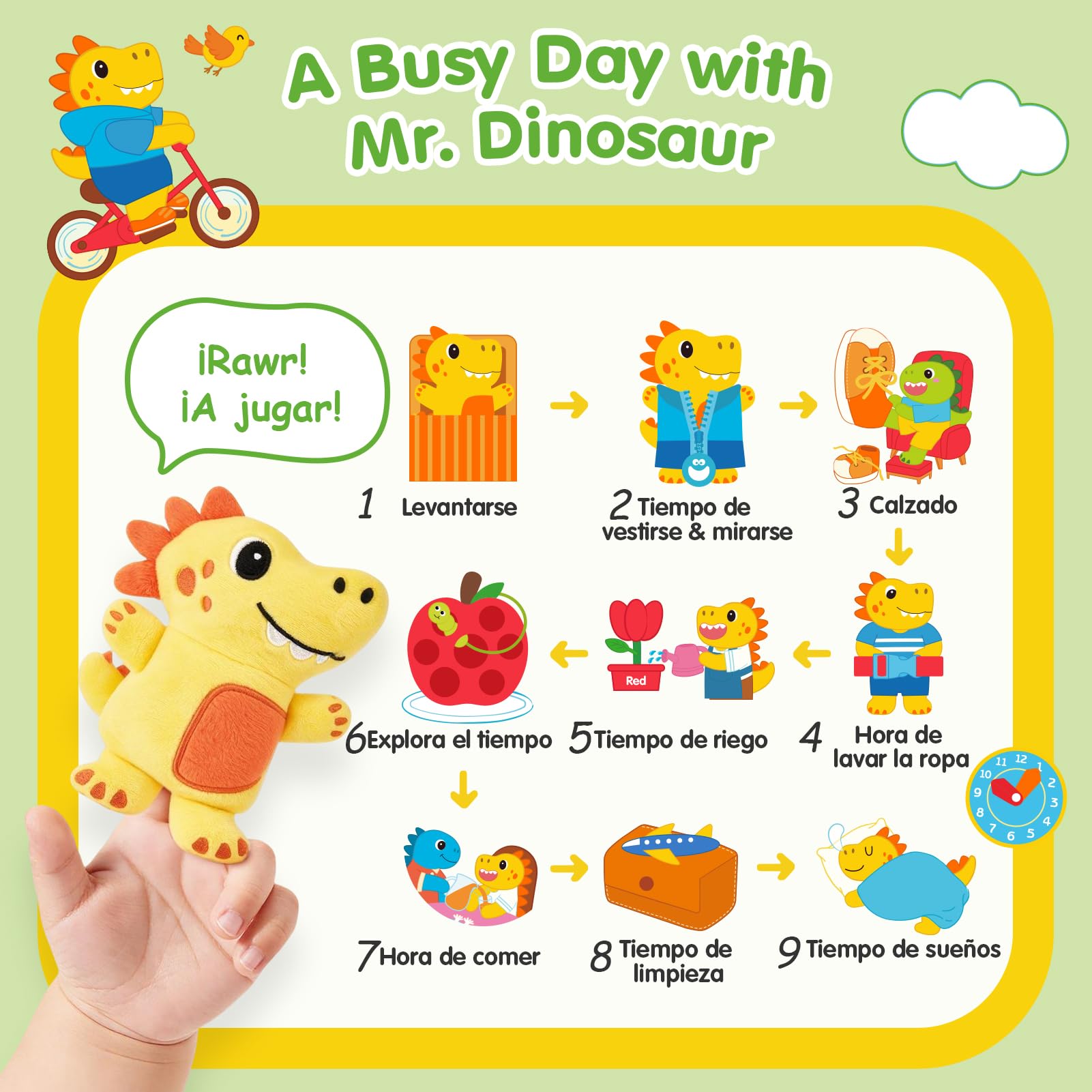 hahaland Libro Montessori 1 año Busy Book - Libro Actividad de Tela Blando, Dinosaurio Interactivo Juguetes Montessori para Bebes 6-12 meses Regalo Educativo 1-3 años