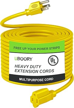 Outdoor Extension Cord Waterproof 50 FT, Yellow 14/3 SJTW Heavy Duty, Flexible 100% Copper 3 Prong Extension Cord for Lawn, Garage,UL Listed