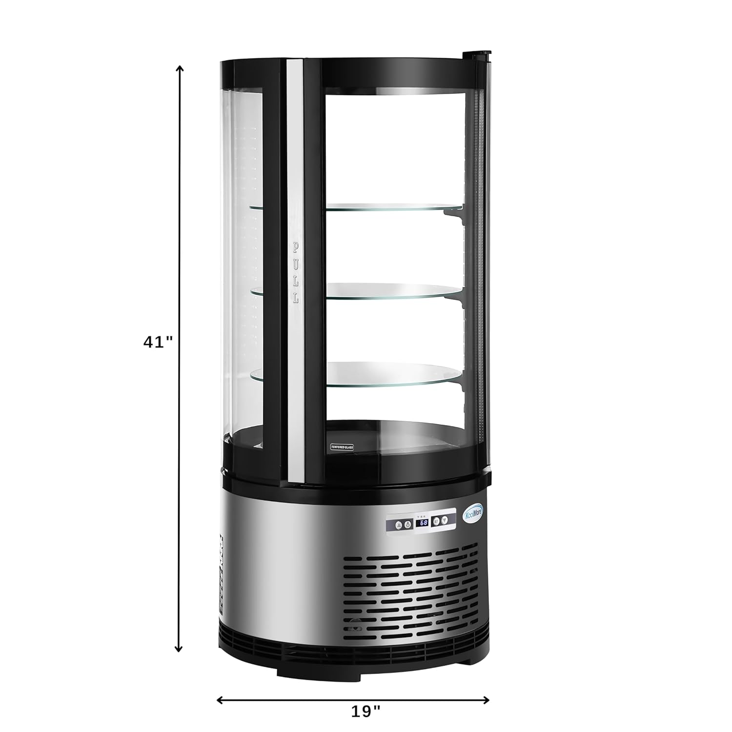 KoolMore 19 in. Circular Refrigerated Countertop Bakery Display Case with Glass Shelves in Black (CDUR-3C)
