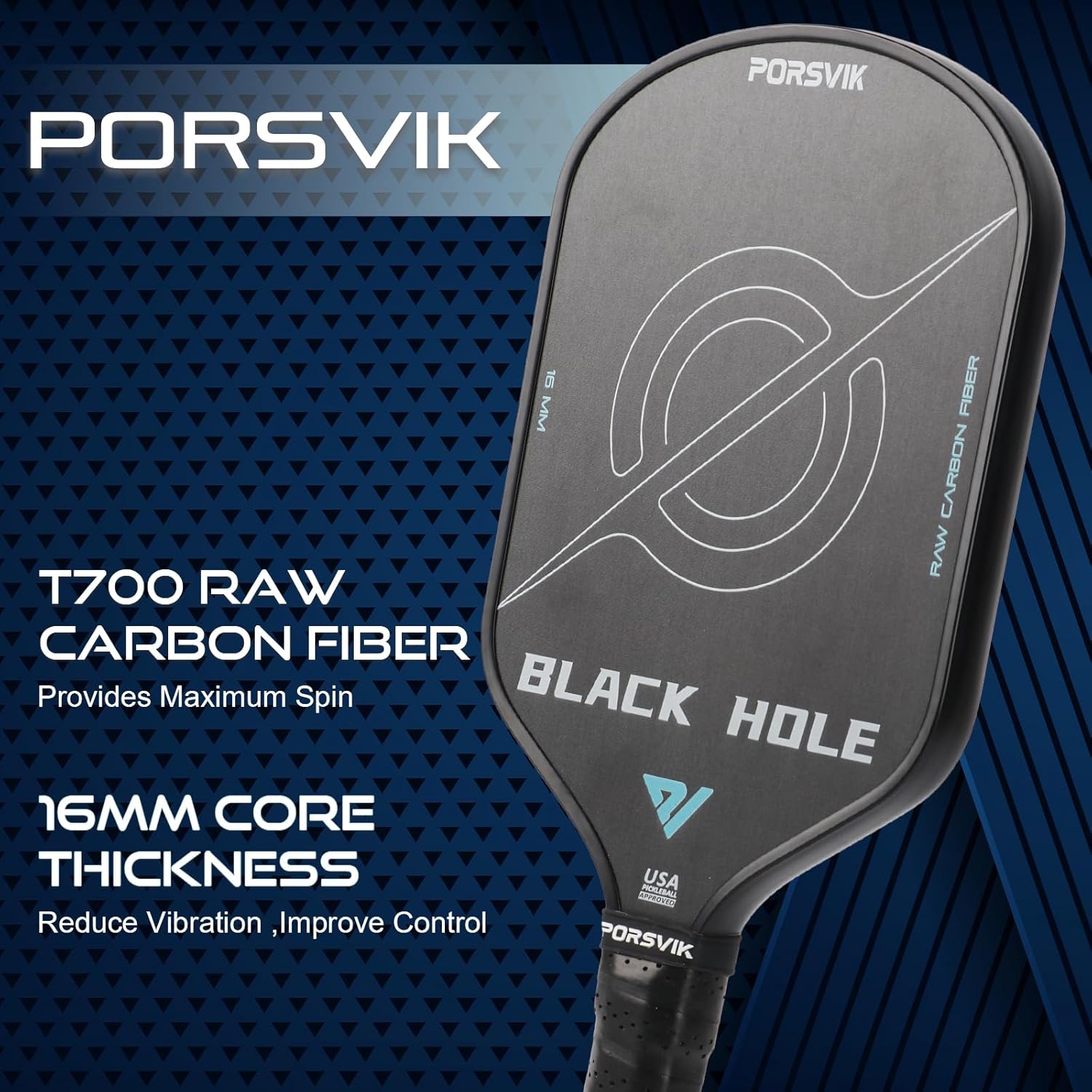 Black Hole Pickleball Paddle, 16mm Raw T700 Carbon Fiber, USAPA Approved Pickleball Racket, Includes Paddle Case