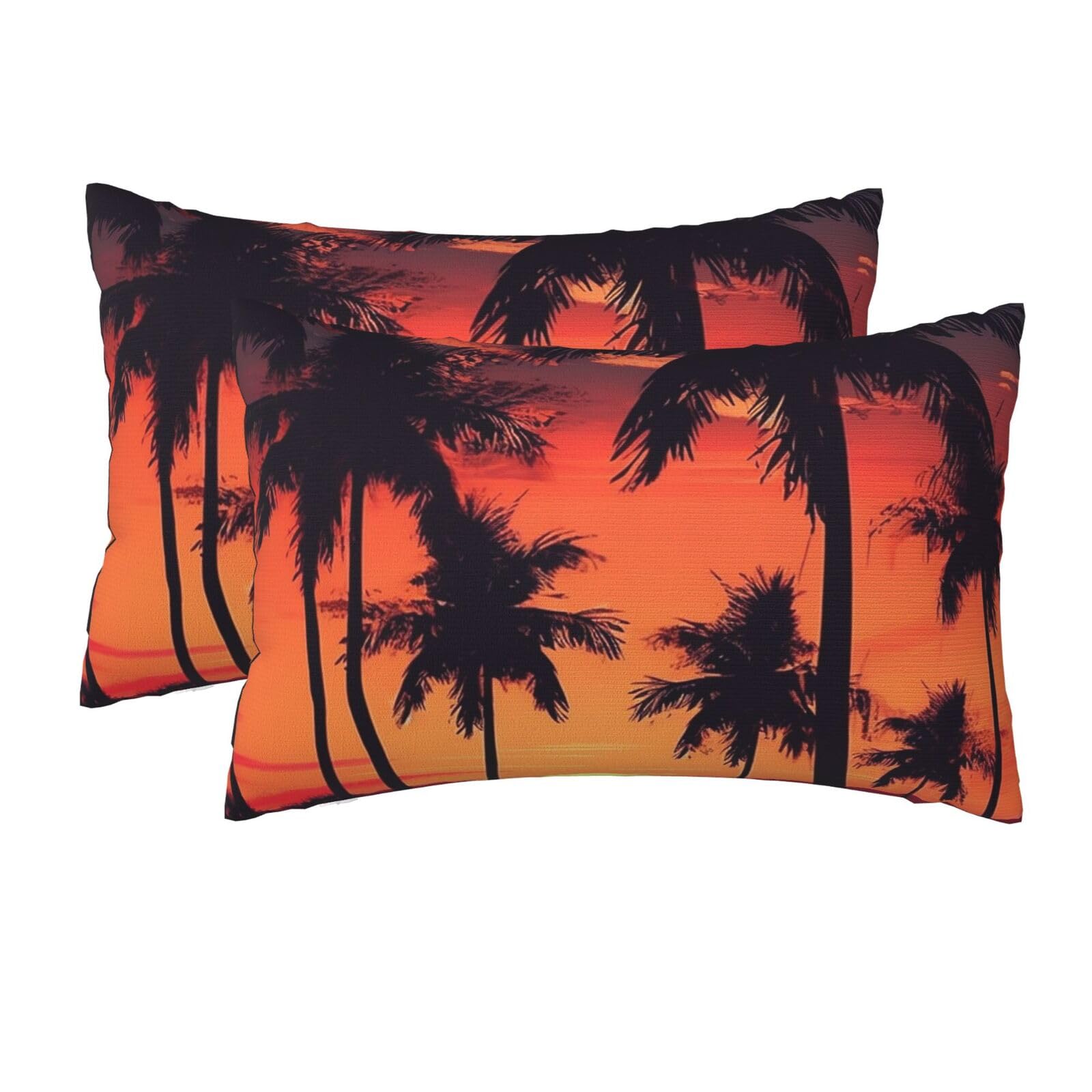 2 Pack Queen Pillow Cases with Hidden Zipper, Soft Breathable Pillow Covers for Hair and Skin, Palm Tree Summer Sunset Pillowcases 20"x30" Bed Pillow Protectors Cover for Sleeping Gifts