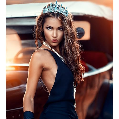 Miniatura 83 de Velscrun Corona de tiara de reina de cristal rosa para mujeres y niñas, diadema de reina de cumpleaños, elegante corona de princesa con peinetas