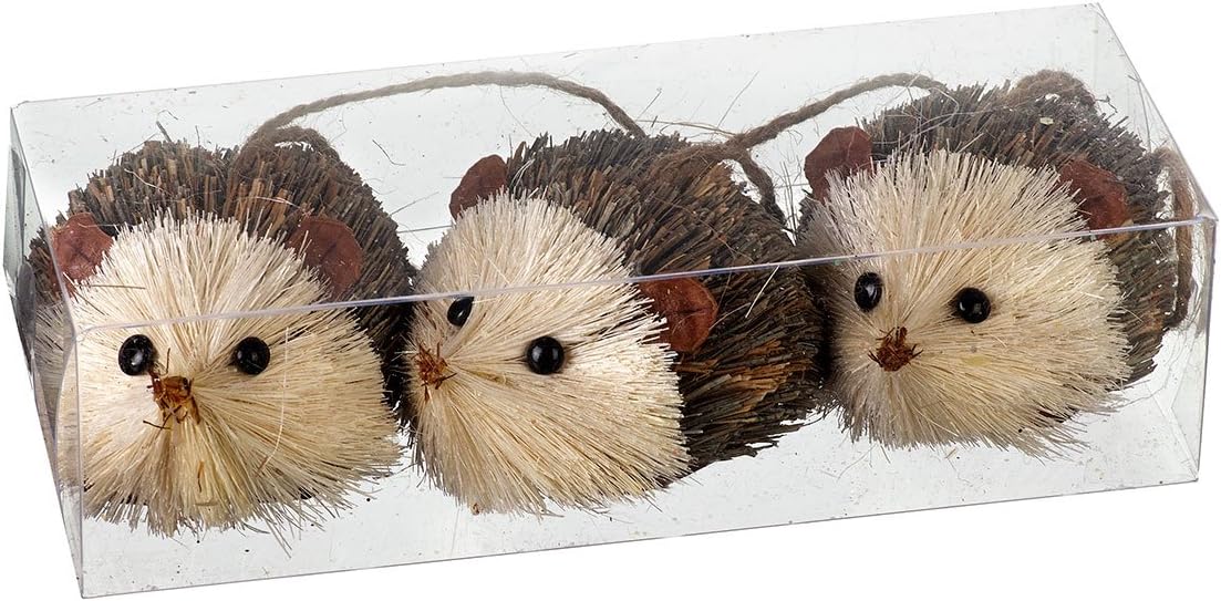 Heaven Sends Set of 3 Bristle Hedgehog Christmas Tree Decorations (5cm), Clear