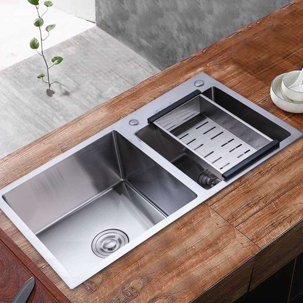 Lavello da cucina in acciaio inox 201 con tubo di drenaggio in acciaio inox per cucina, lavanderia, giardino, lavandino, con tappo di scarico 78,43,21 cm