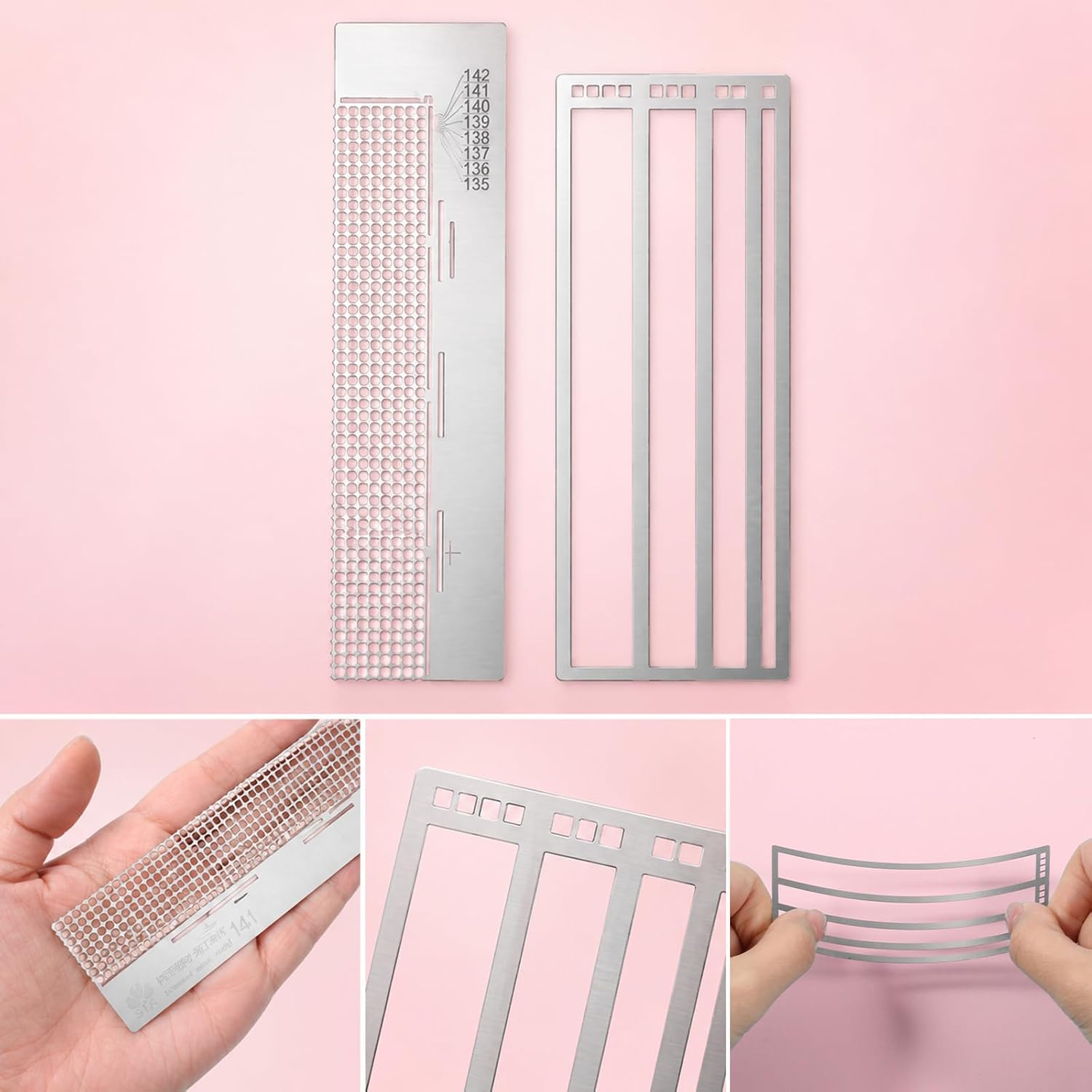 2Pcs Stainless Steel Diamond Drawing Ruler, Stainless Steel Mesh Diamond Art Ruler 5D Diamonds 240 Blank Grids Painting Tools for Full Drill or Partial Drills DIY Art Crafts Painting Tools
