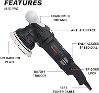 Vista 2 de Maxshine M15 Pro Dual Action Polisher – 15 mm Long Throw, 1000 W Power, 5″ Backing Plate, Variable Speed 2,500–5,000 OPM, Low Vibration Ergonomic