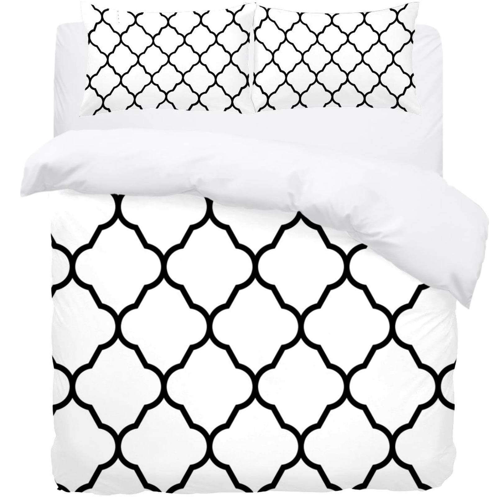 Parure de lit motif géométrique avec housse de couette noire et blanche et ses 2 taies d'oreiller