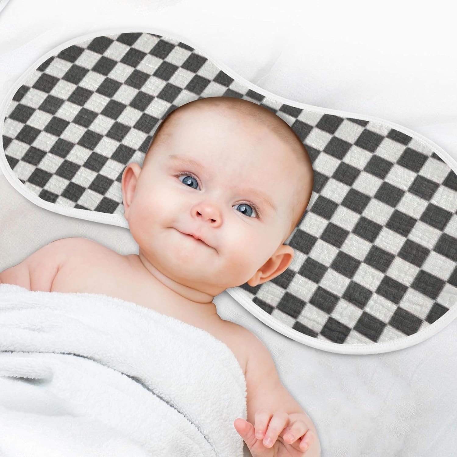Muslin Burp Cloth for Baby 4PCS Checkered Black White Super Absorbent Burping Cloths, Bibs for Newborn Boys Girls