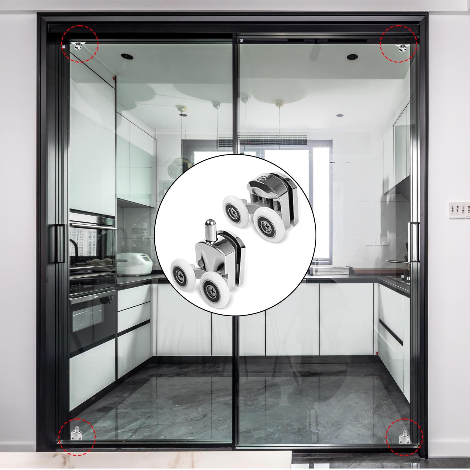 4 ruota per porta doccia, 23 mm, porte scorrevoli in vetro, bagno (2 superiori + 2 inferiori)