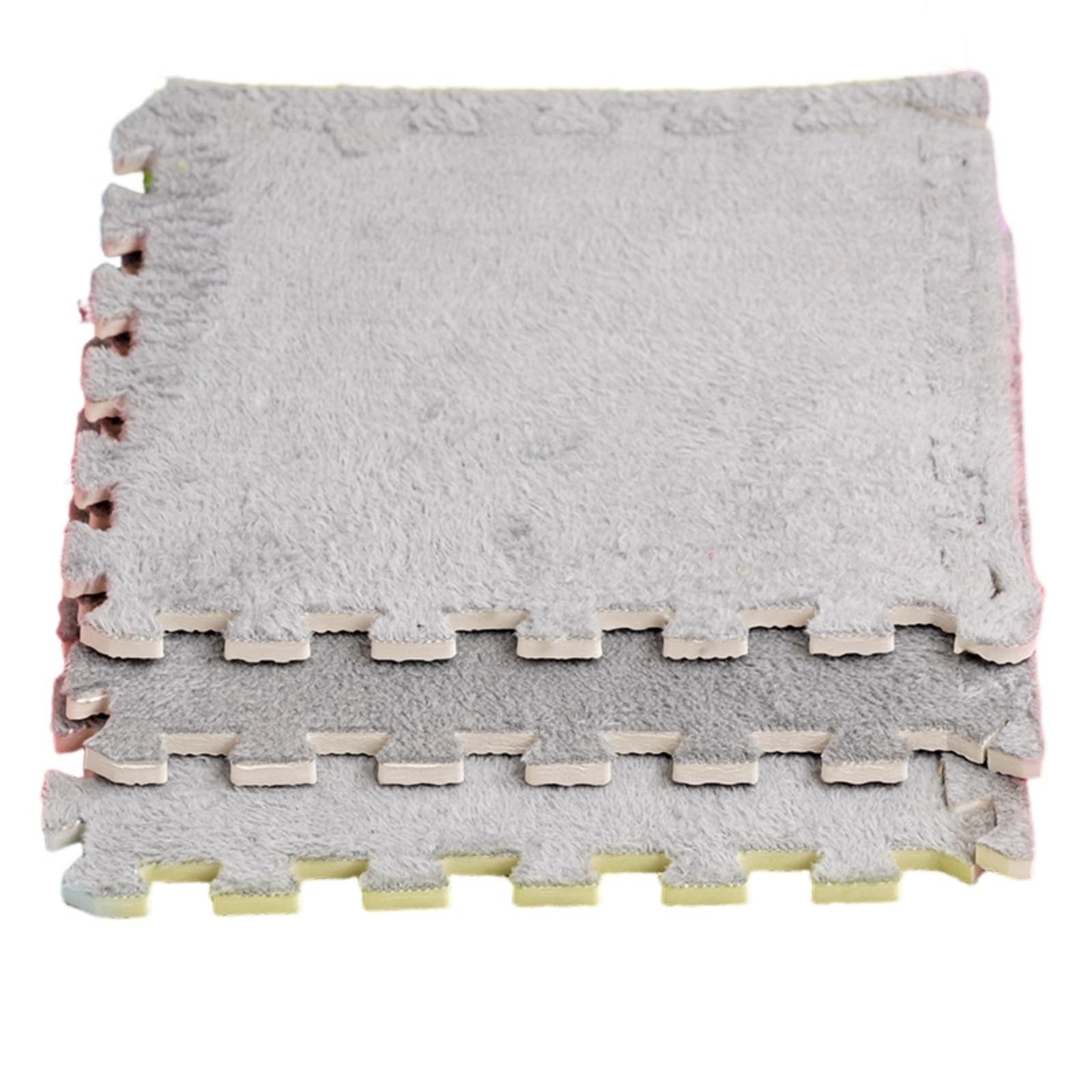 Hiseng 12 Pièces Tapis de Sol en Mousse Pelucheuse, Tapis de Sol Puzzle Carrée avec Dalles Emboîtables en Mousse EVA Antidérapant Doux pour Salon, Chambre à Coucher