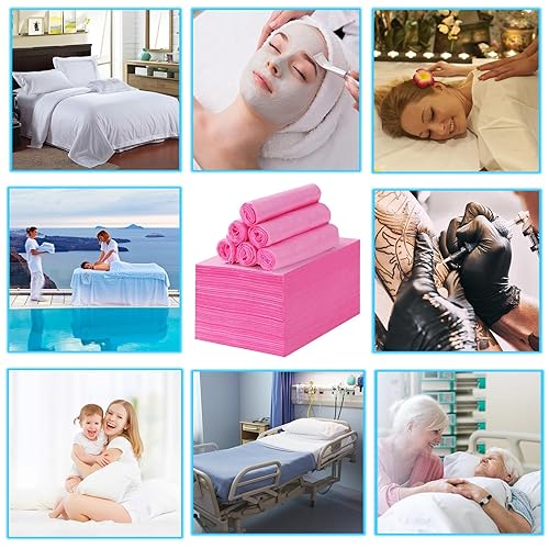 Miniatura 7 de MVSUTA Juego de 50 sábanas desechables de color rosa, tela no tejida, para spa, para masajes, tatuajes de belleza, 31 x 71 pulgadas