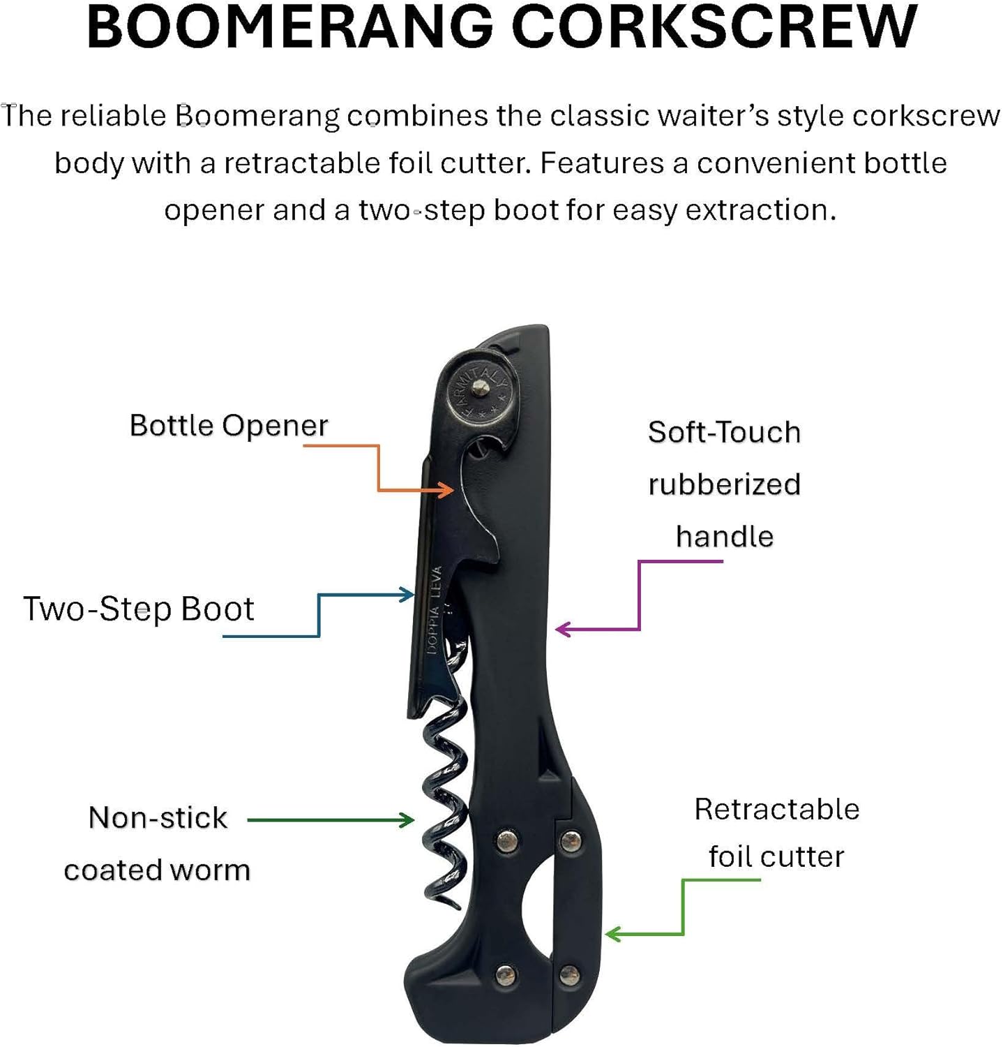 Boomerang Two-step Soft-touch Corkscrew, Bla