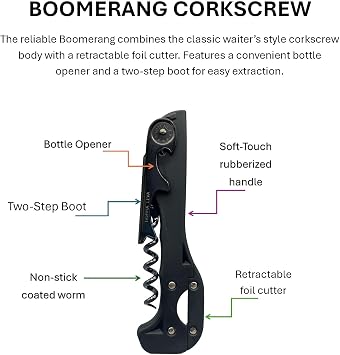 Boomerang Two-step Soft-touch Corkscrew, Black