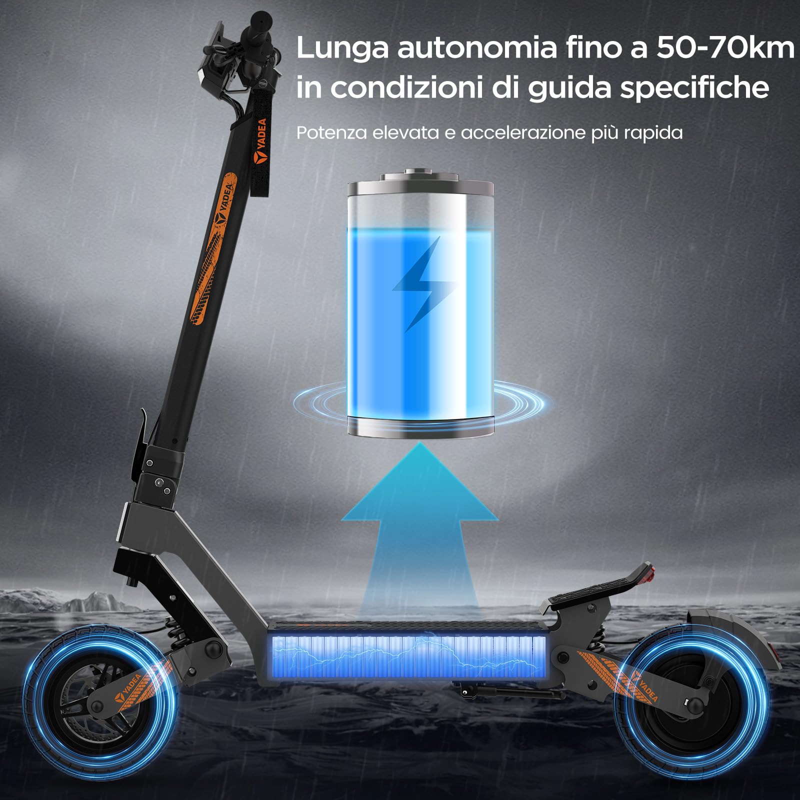 Yadea Monopattino Elettrico per Adulti G10, Autonomia 50-70 km, Batteria 48V/15.6Ah, Motore 800W, Portata Massima fino a 120 kg, Sistema di Frenatura a Doppia Ruota, Monopattino Pieghile Portatile
