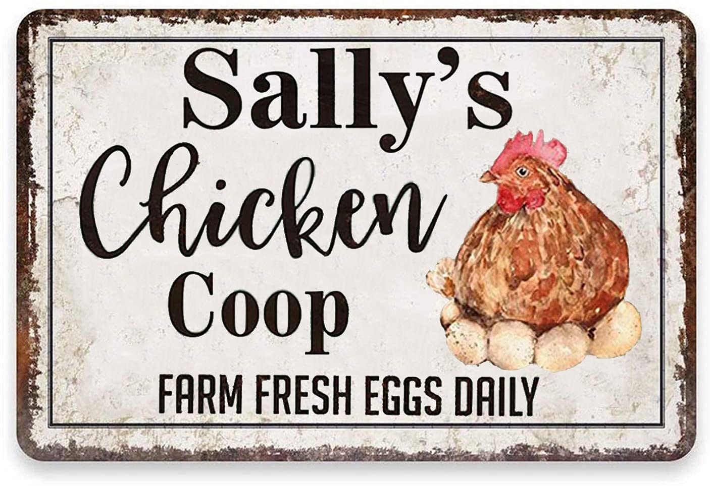Personalized Chicken Coop Signs, Farm Fresh Eggs Daily Funny Chicken Farmhouse Decor Metal Sign, VIntage Wall Art for Coop, Barn, and Patio Decor