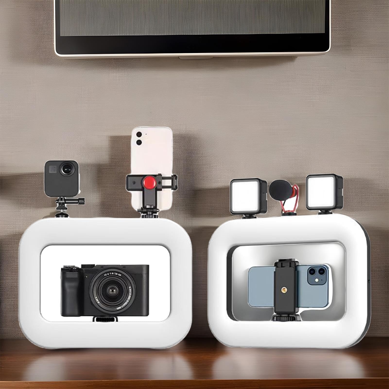 Lampa pierścieniowa LED Antywstrząsowa ergonomiczna ręczna kamera | Kwadratowy stabilizator wideo z lampą Wielofunkcyjny do streamingu makijażu w studio i plenerze słabe