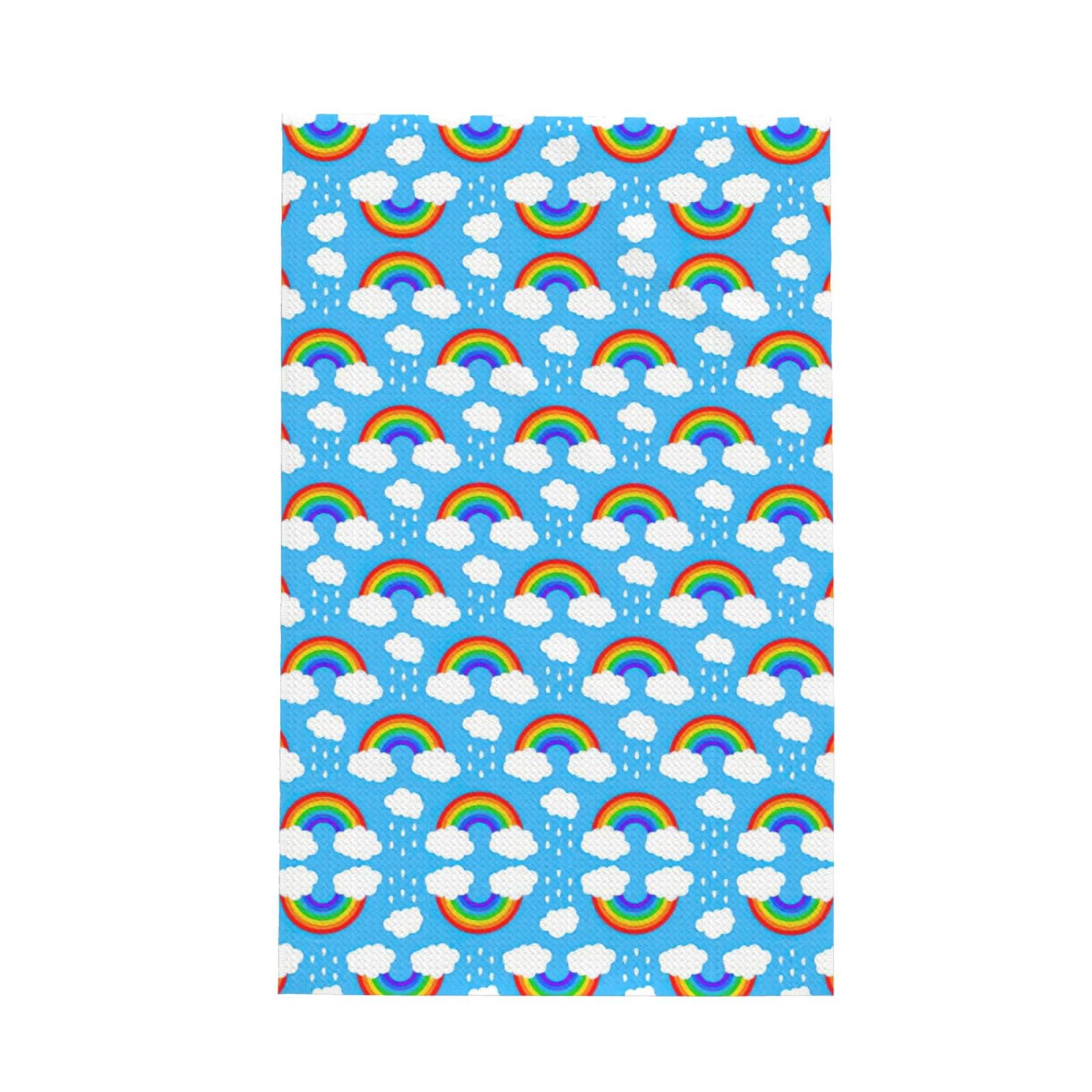 Xxahnbm Black Rainbow Clouds Raindrop Print Waffle Kitchen Towel,Absorbent Hand Towel