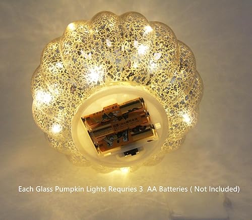 Miniatura 8 de Luz de calabaza de cristal de mercurio con temporizador, con 10 luces LED en el interior, funciona con pilas, ideal para decoración de otoño