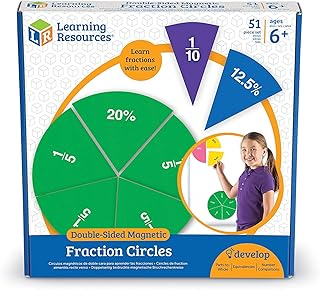 Learning Resources Double-Sided Magnetic Demonstration Rainbow Fraction Circles, Teacher aids, 51 Piece, Ages 6+,Multi