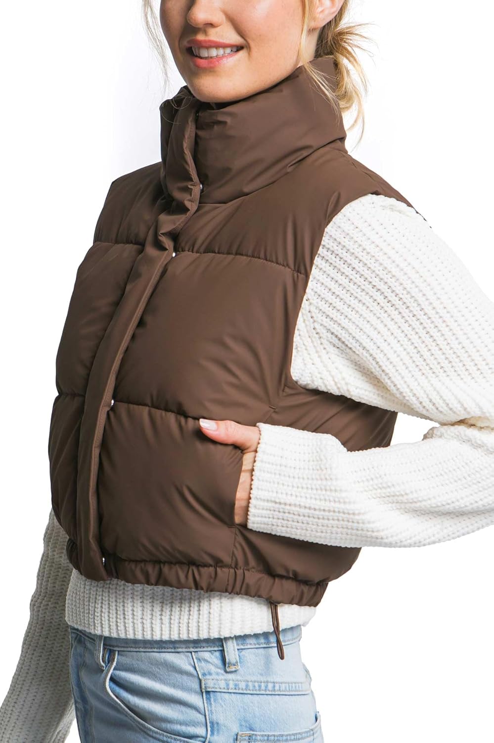 Micro Faux Leather Puffer Vest