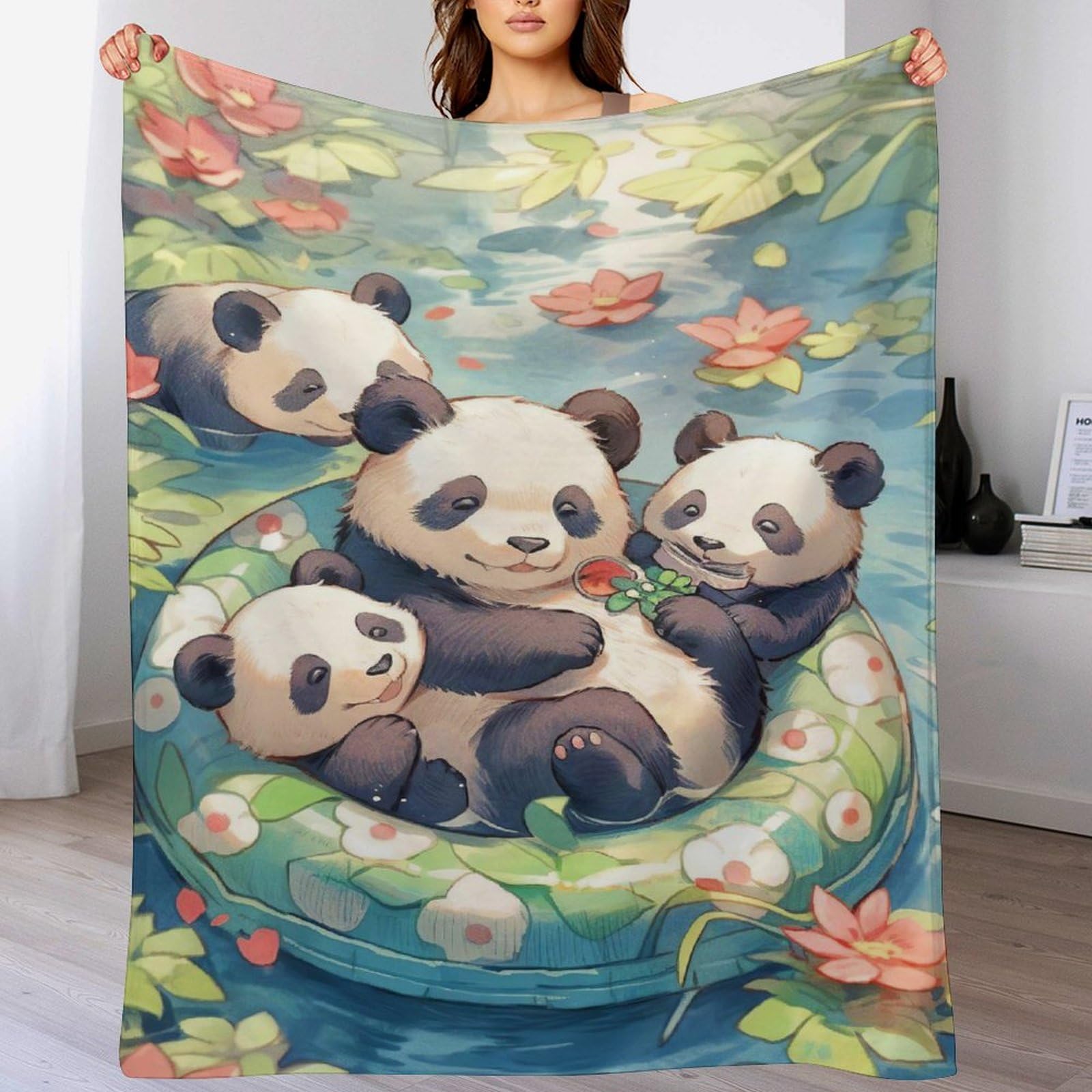 Couverture Panda en flanelle 130x180cm pour canapé