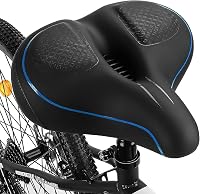 TONBUX extra nagy kerékpárnyereg vízálló, légáteresztő, ergonomikus, MTB Citybike országúti és e-bike kerékpárhoz, fekete kék peremmel 1