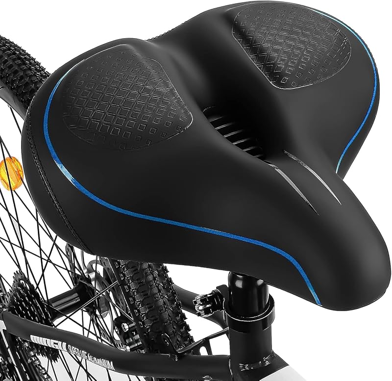TONBUX extra nagy kerékpárnyereg vízálló, légáteresztő, ergonomikus, MTB Citybike országúti és e-bike kerékpárhoz, fekete kék peremmel