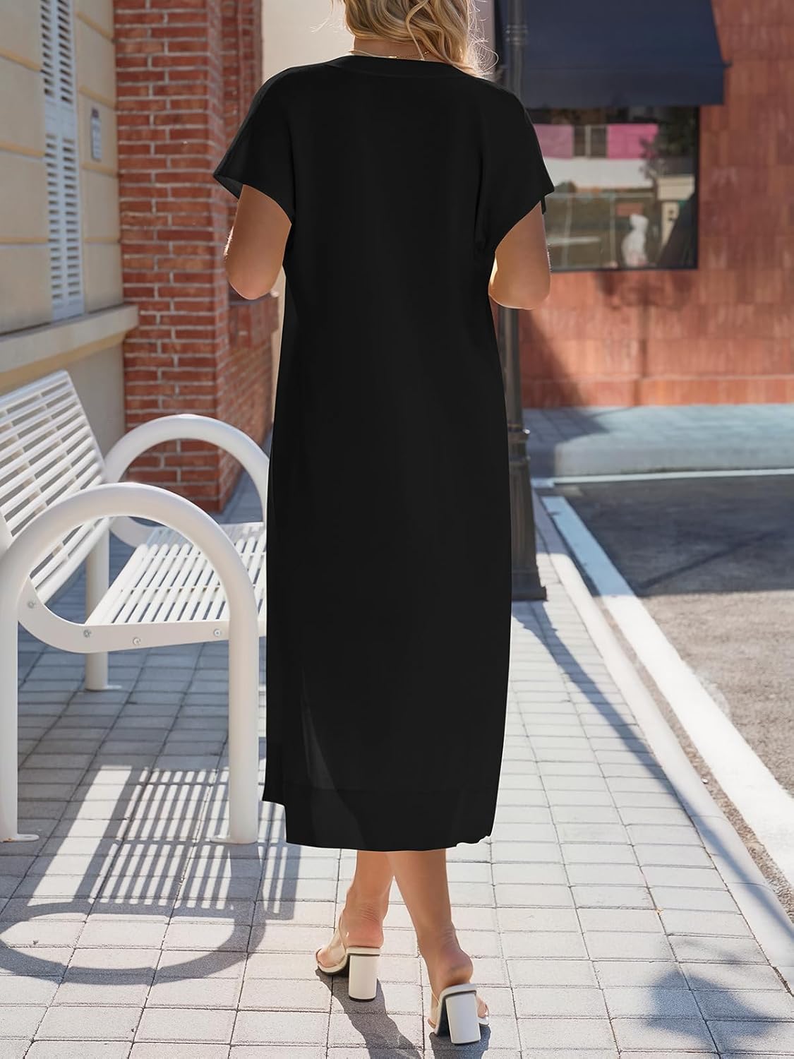 Saodimallsu Womens Long Cardigans Lightweight Short Sleeve Button V Neck Loose Knit Casual Summer Midi Sweater Dress