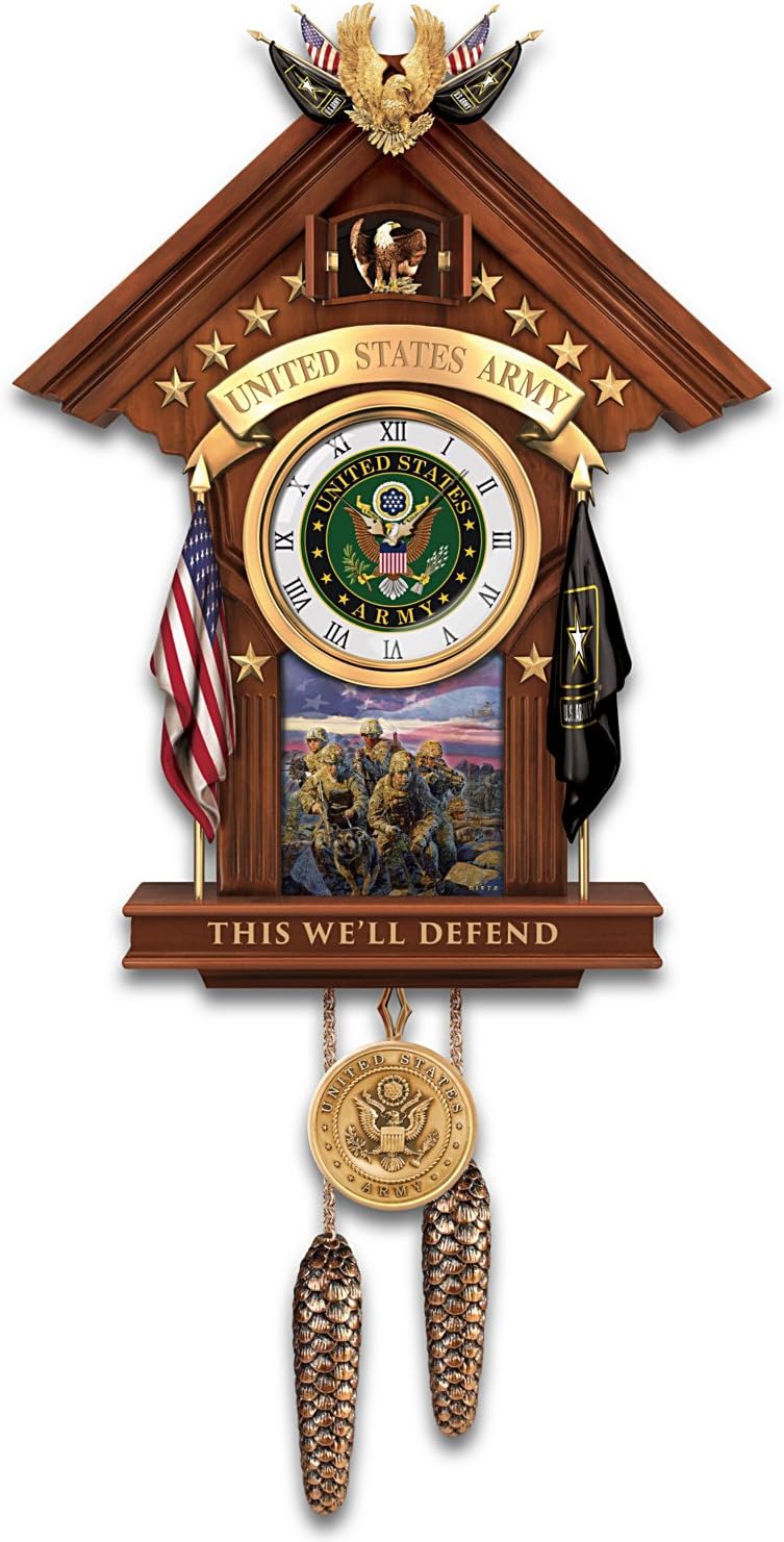 The Bradford Exchange US Army Cuckoo Clock with James Dietz Artwork Plays Tune of Official Army Song