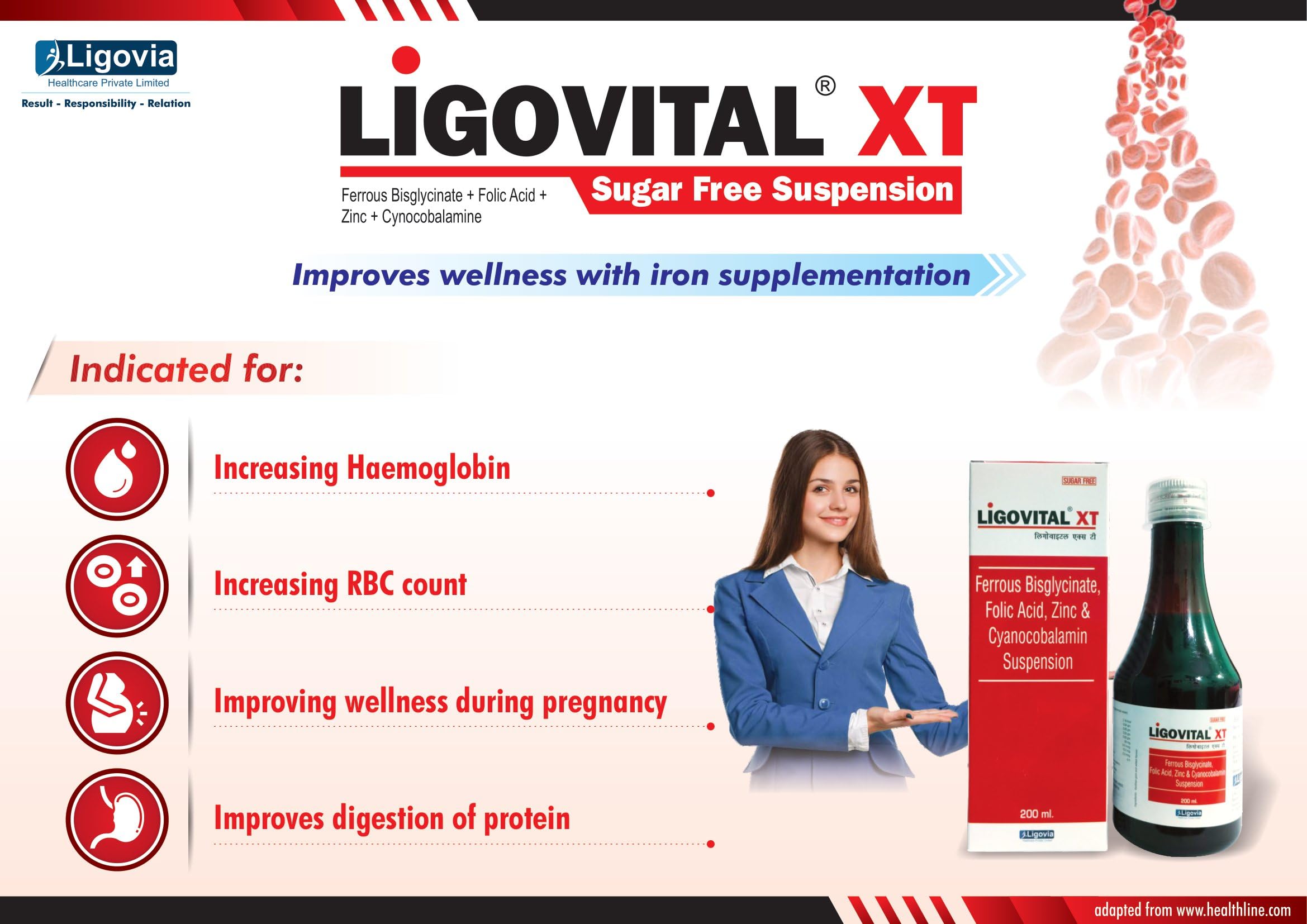 Ligovital-Xt Iron Syrup Ferrous Bisglycinate,Folic Acid,Zinc And Cyanocobalamin Supplements(200 Ml Pack Of 2) — Amazon image 2