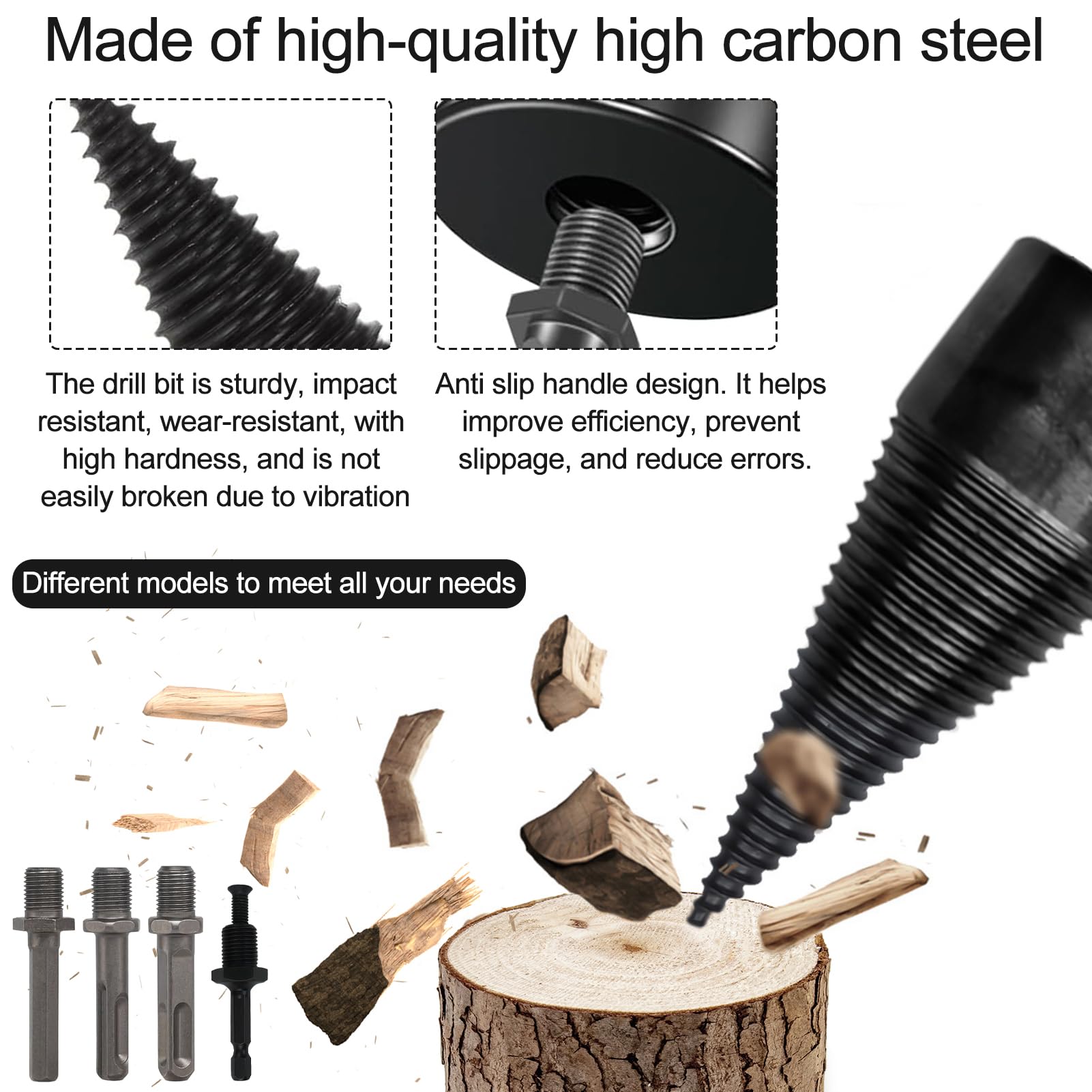 Punta Spaccalegna per Trapano, 32mm+42mm Cono per Vite Spaccalegna con 4 Manici per Trapano, spaccalegna Cono di Legno, trapano perTaglialegna Casa