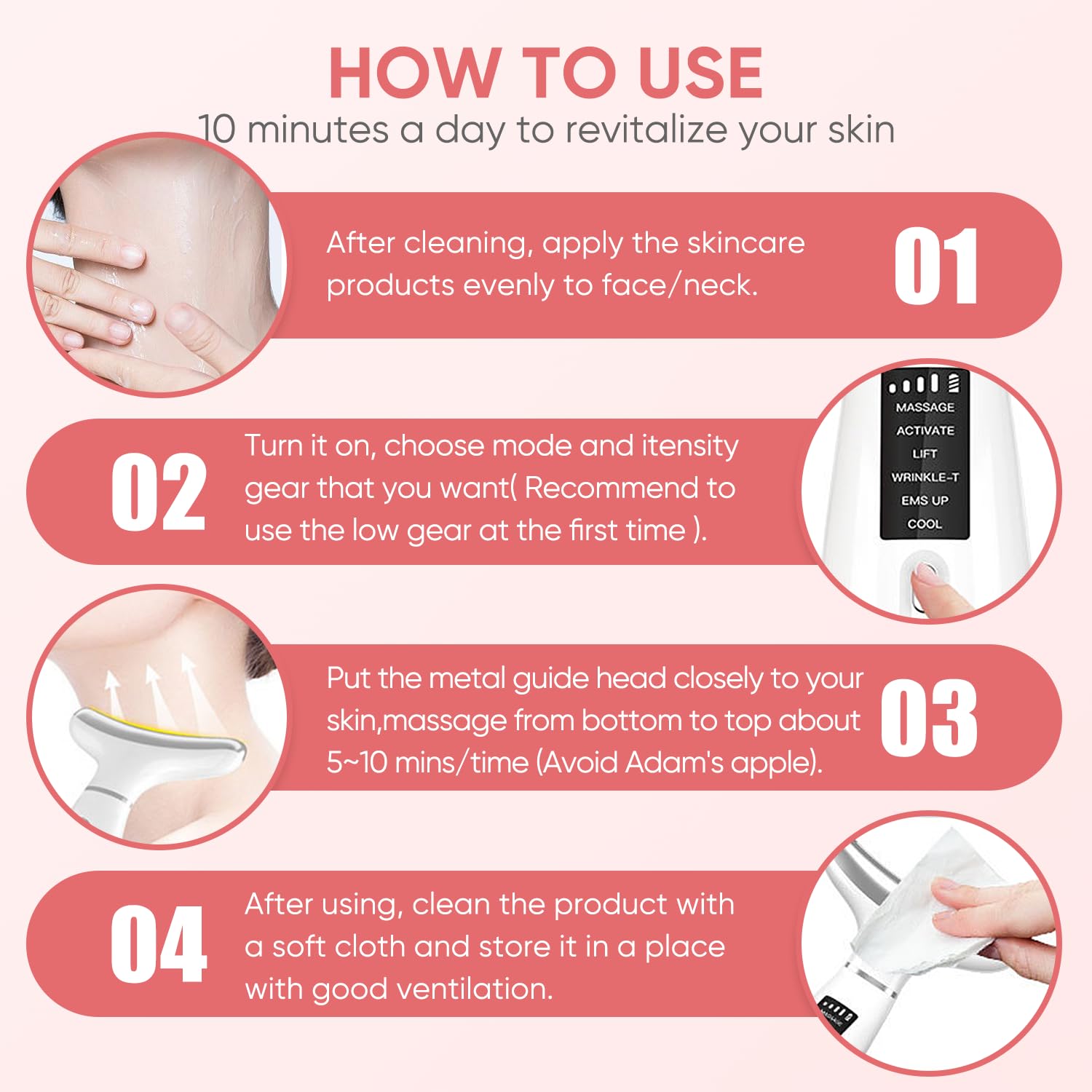 Masajeador Facial Eléctrico, Masajeador Facial Antiarrugas de 6 Modos 7 Colors LED a 45℃ EMS Lifting 4 Niveles Vibración Faciales Reductor de Papada Máquina de Belleza Para Cuello Mujer