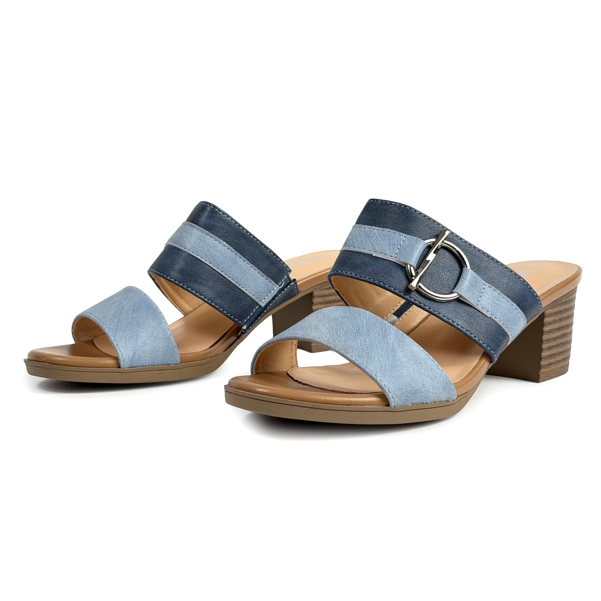 JOMIX Sandali Donna con Tacco Largo 4,8 cm Eleganti Estivi Ciabatte con Tacco Comodo Punta Aperta Mule Slip On con Fibbia Metallizzata per Ufficio Vacanze Tempo Libero
