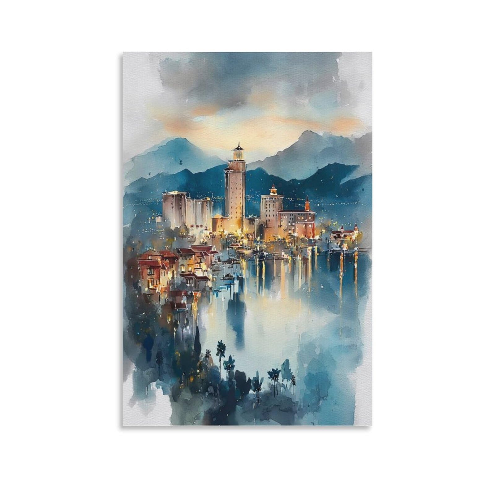 XWYMXZ Las Vegas Watercolor City 24x36inch(60x90cm) Vintage Travel Poster Watercolor Canvas Art