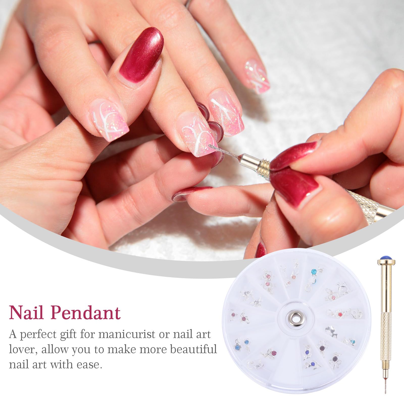 FOMIYES Nail Dangle Charms Set 72 Pieces with Portable Alloy Drill Tool for Diy Manicure and Salon Decoration Nail Art Accessories - Image 3