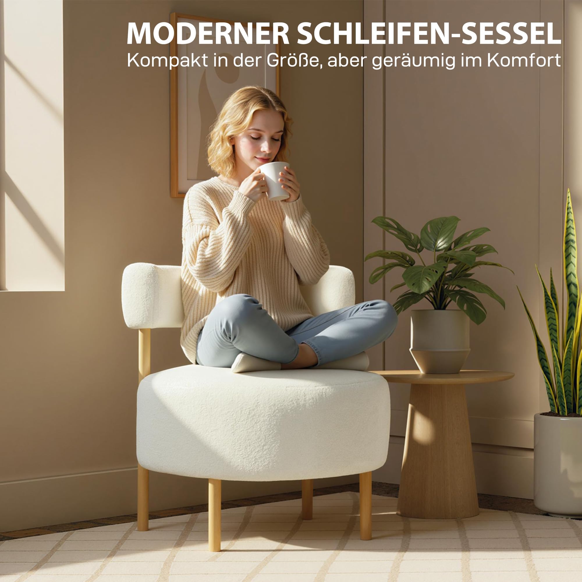 HOMCOM Sessel Loungesessel Relaxsessel mit Sherpa-Fleece, Metallbeinen in Holzoptik Polstersessel Lesesessel Einzelsofa für Wohnzimmer, Schlafzimmer, Cremeweiß