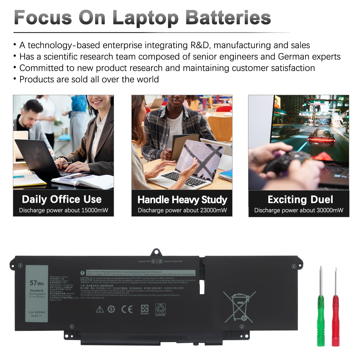 57Wh 66DWX Batterie pour Dell Latitude 7340 7350 7440 7450 7640 7650 Série WW8N8 0CTJJ6 0JNYT4 0047T0 0V0W55 FH97R 0599M7 076KVG P126F P126F001 P175G P178G P179G