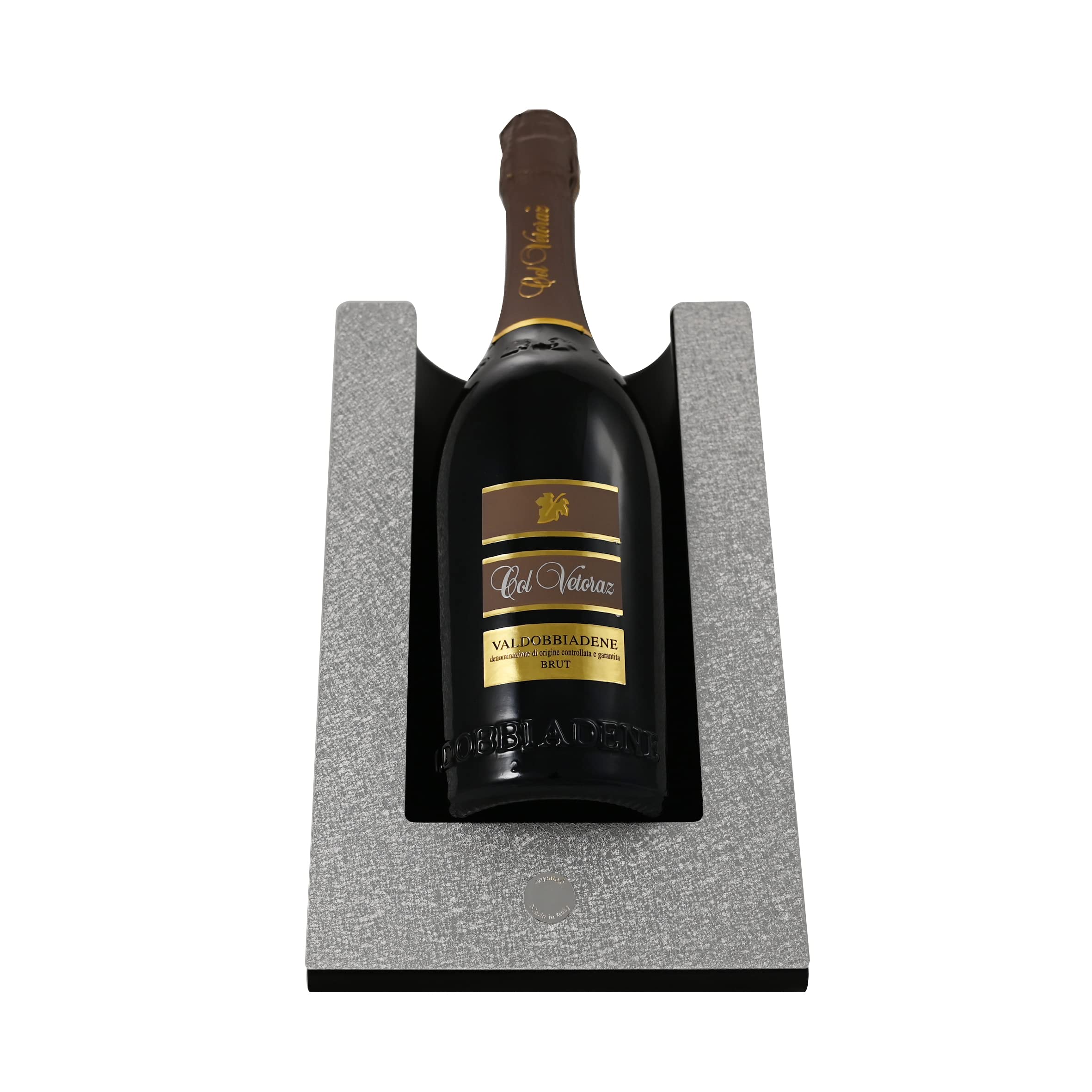 Stand Refrigerante Per Vino CONTATTO Nero Con Placca Argento Lucido - Made In Italy, Raffredda E Mostra L'etichetta, Niente Sgocciolamenti