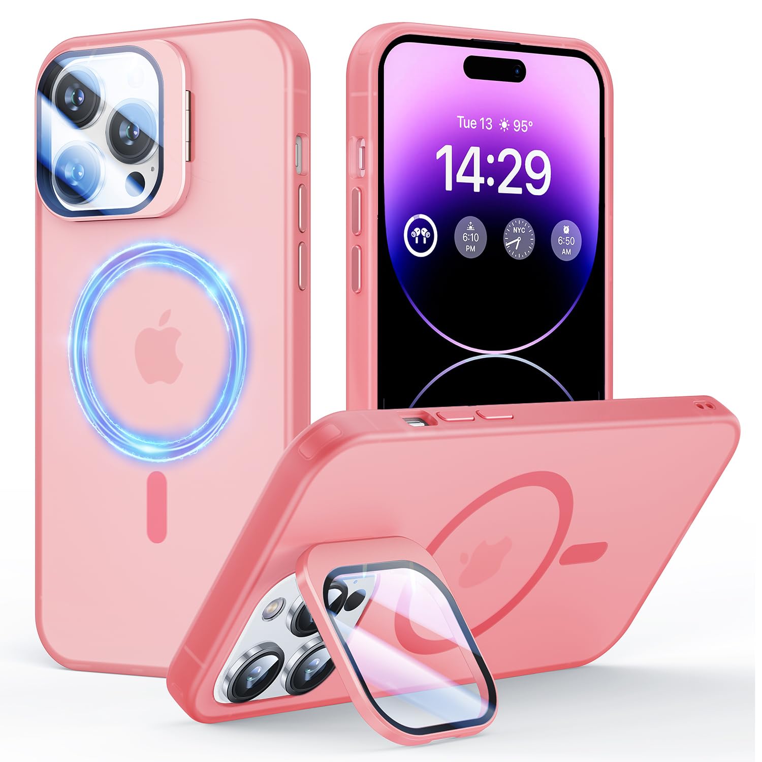 Coque iPhone 14 Pro rose avec béquille et anneau MagSafe intégré - 8
