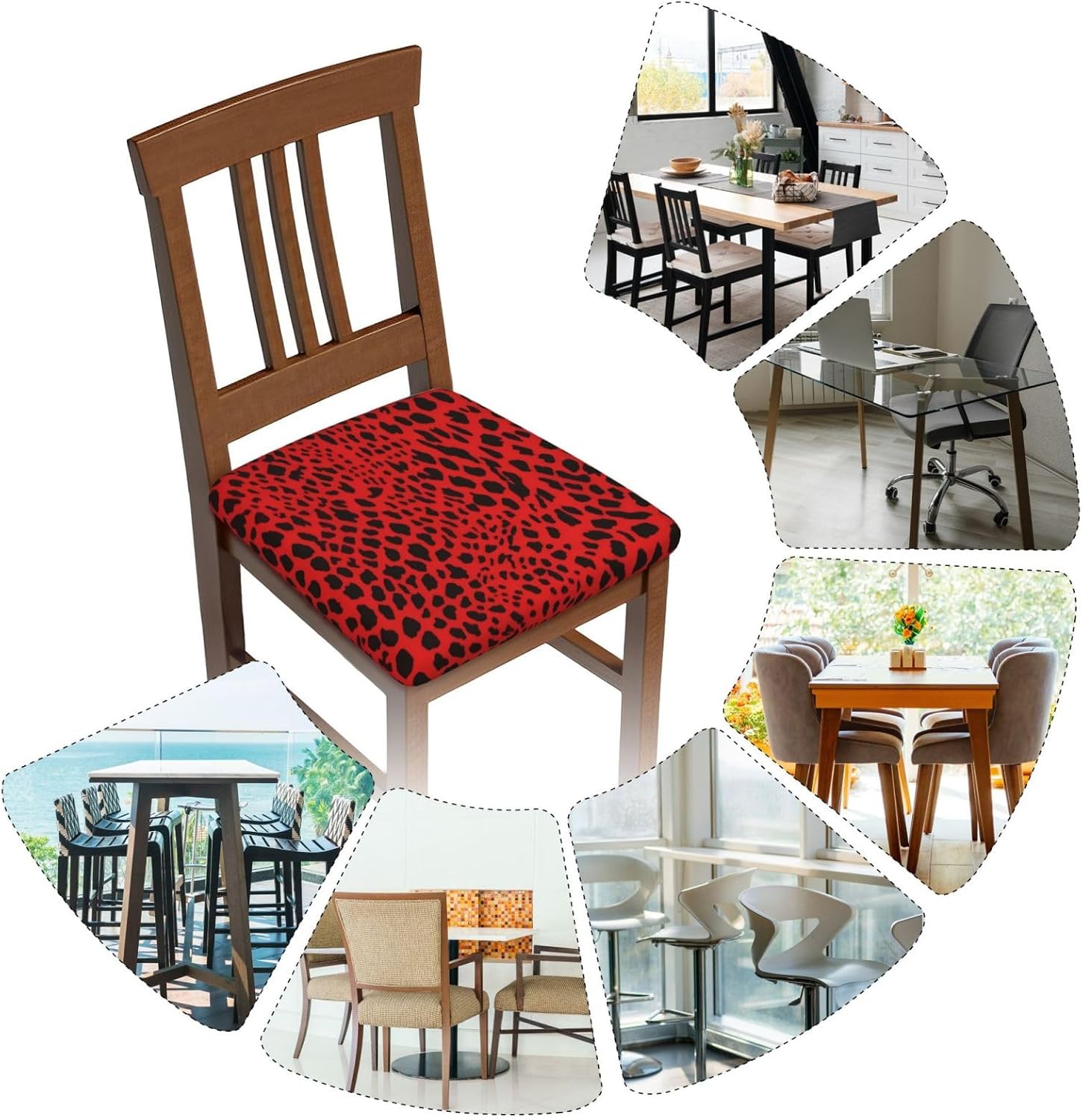 Red Leopard Pattern Print Square Cushion Covers 6 Pcs Set Elastic Non-Slip Seat Cushion Slipcovers Pet Furniture Protectors for Chair, Sofa