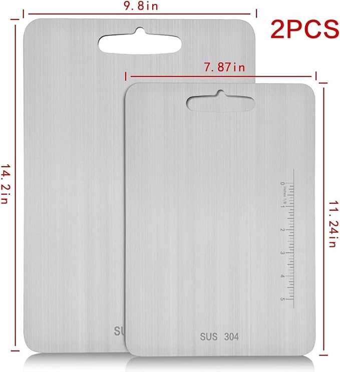 Set de 2 Tablas de Cortar de Acero Inoxidable NOVELOR – Tablas SUS 304 para Cocina, Carne, Vegetales y Frutas – Apto para Lavavajillas, Duradero, Resistente al Óxido (14.2”x9.8” y 11.24”x7.87”) miniatura 3
