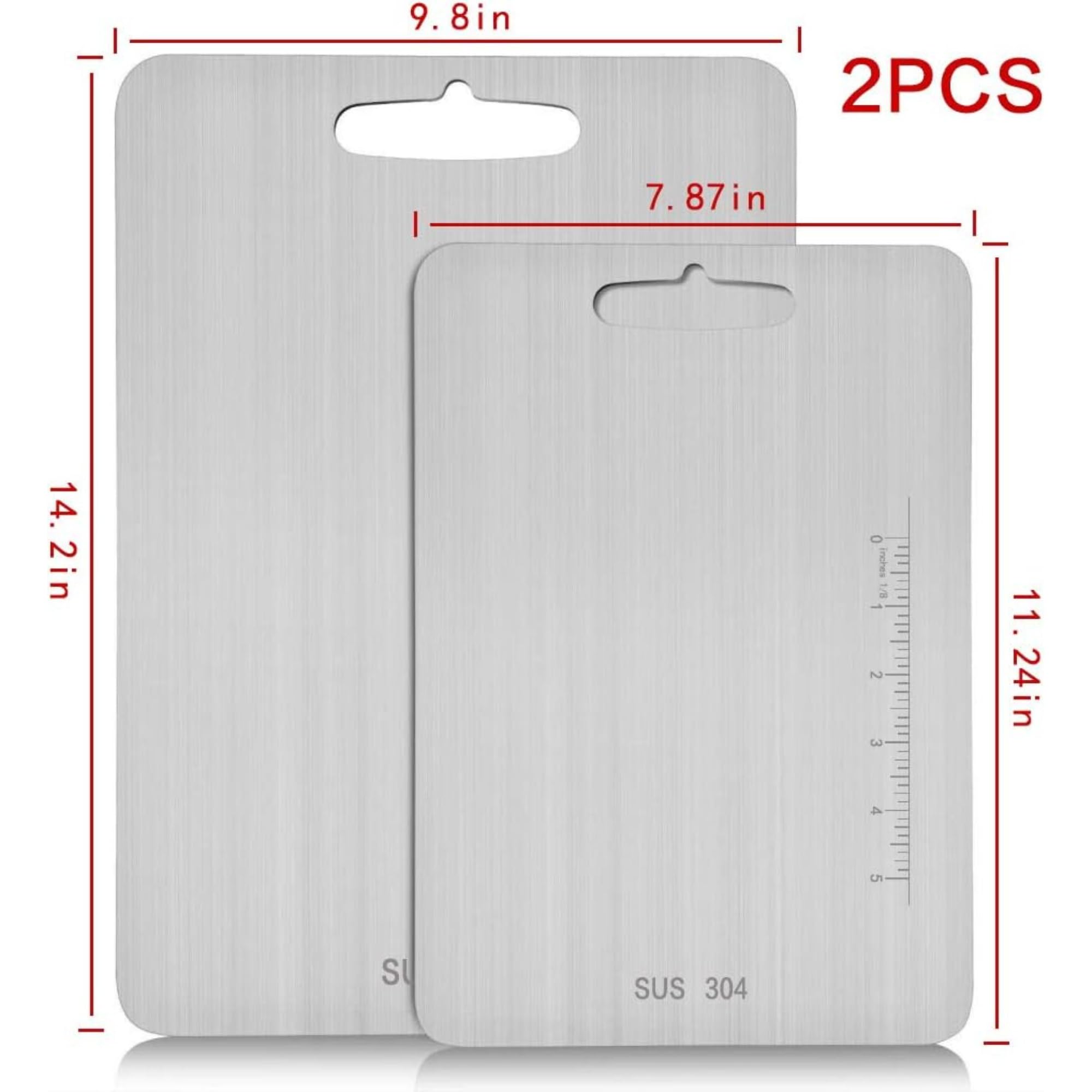 Stainless Steel Cutting Boards Set of 2 – SUS 304 Chopping Boards for Kitchen, Meat, Vegetables, Fruits, Baby Food – Dishwasher Safe, Durable, Easy to Clean, Rust Resistant (14.2”x9.8” & 11.24”x7.87”)