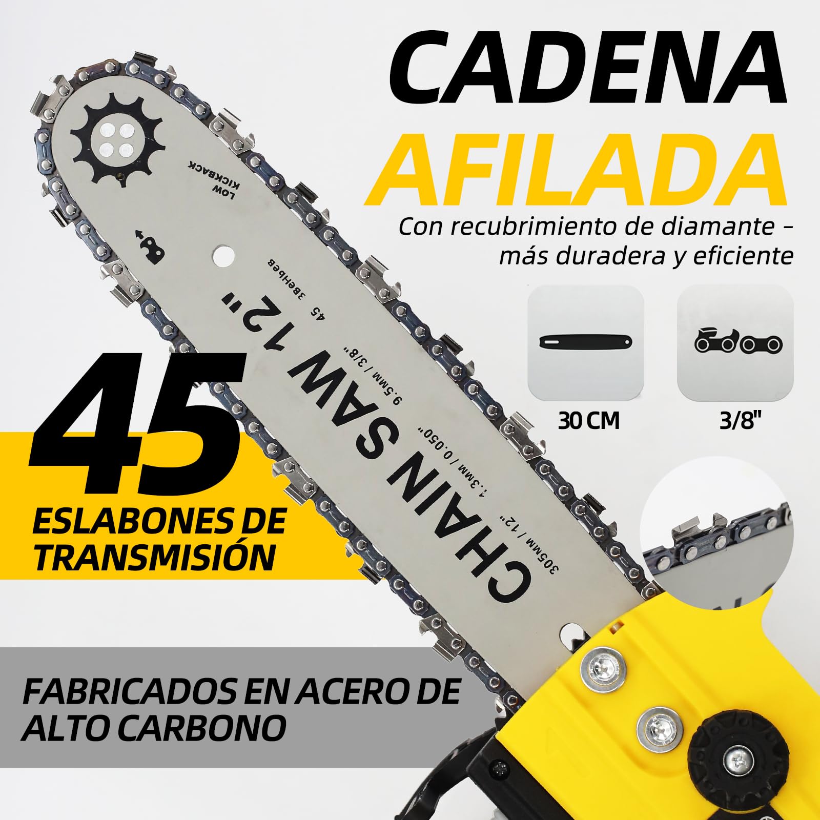 Motosierra a batería 12 pulgadas, motor 1800W sin escobillas, 2x4000mAh, lubricación auto, seguridad – sierra profesional para árboles con maletín, para madera y jardín
