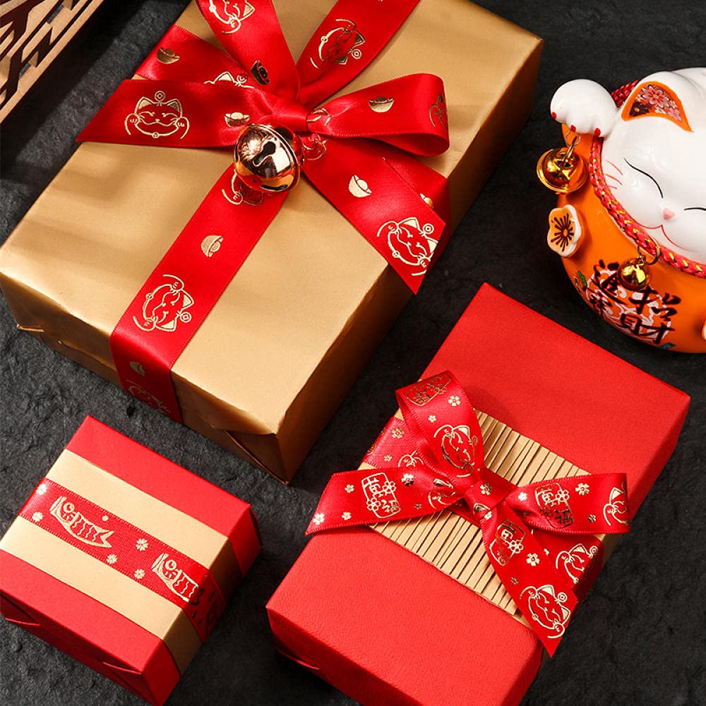 Ribbons For Gift Wrapping Ribbon For Fabric Satin Ribbons Lucky Cat Red Lottery Prezent Gift Box Packing Wstążka Ciasto Pieczenia Krawat Ręczne Diy Materiał Wstążka-Kwiaty Wiśni