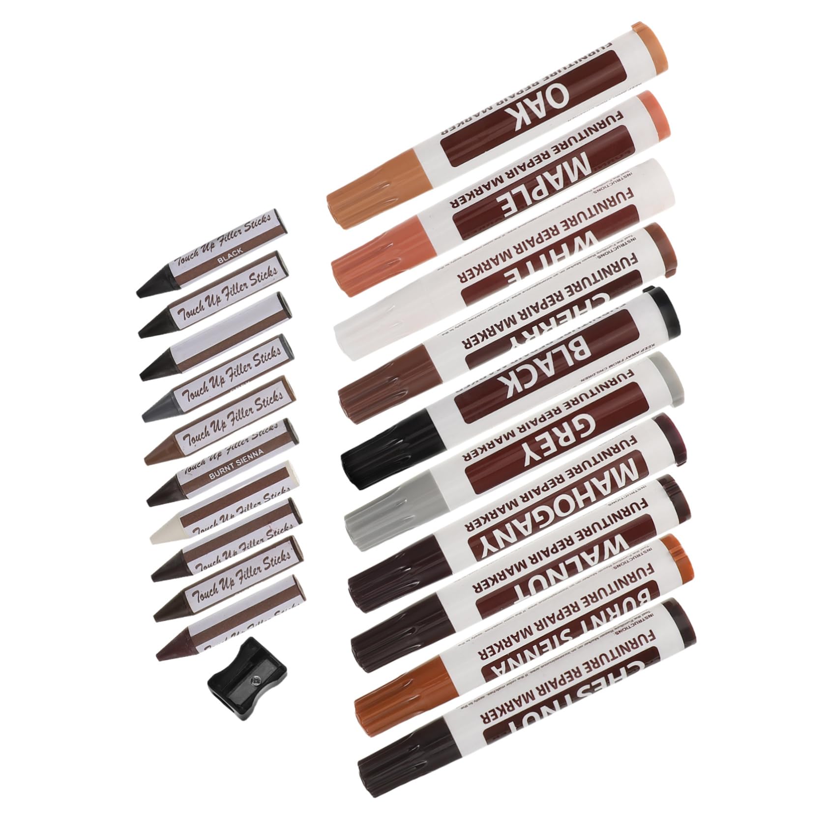 Didiseaon 21 Pcs Wood Finish Stain Markers Wax Crayons with Sharpener for Easy Scratch Repair Furniture Cabinets and Floors Quick Drying Compatibility