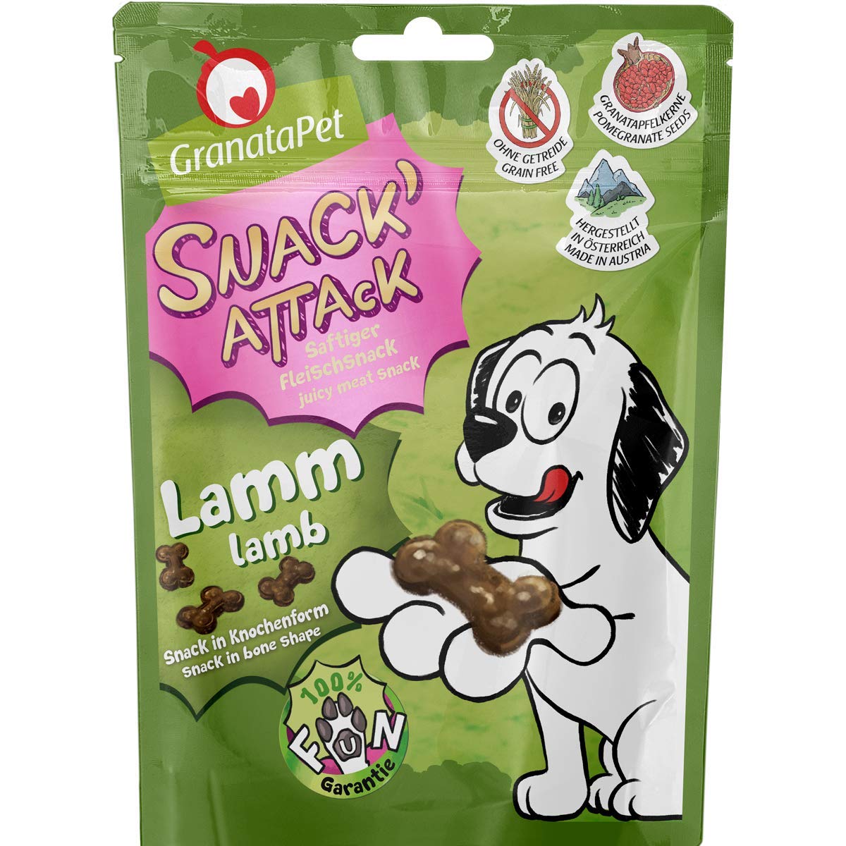 GranataPet Snack' Attack Cordero, golosinas para Perros sin Cereales ni azúcares añadidos, recompensa para juguetones de Cuatro Patas, golosinas para Perros, Aperitivo Suave para Perros, 100 g
