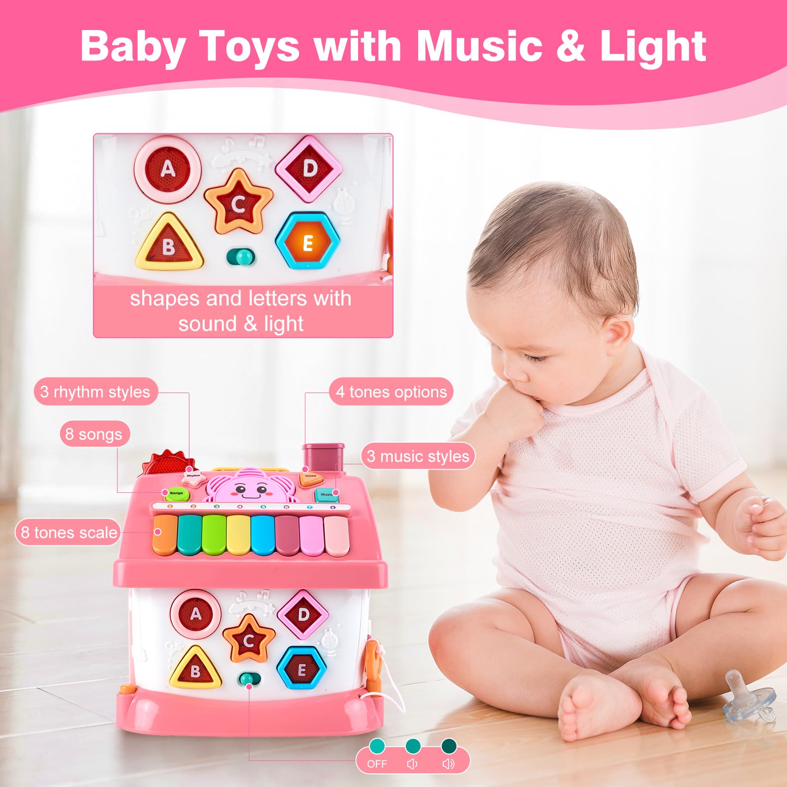 Juguetes Montessori para niñas de 1 año, regalo de cumpleaños para niña de 1 año, casa de aprendizaje musical rosa 8 en 1 con música ligera y sonora, regalos creativos para bebés de 12 a 18 5