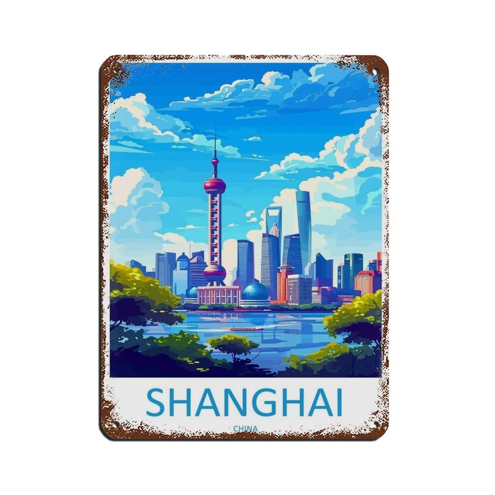 Shanghai Travel Art China Shanghai Art Gift Retro Poster Metal Tin Sign Chic Art Retro Iron Painting Bar People Cave Cafe Family Garage Poster Wall Decoration 12x16inch(30x40cm)