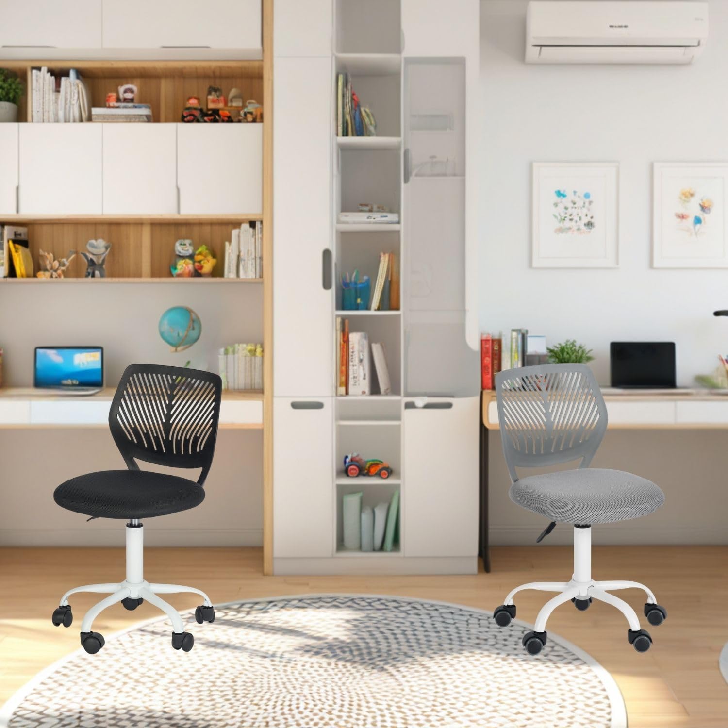 FurnitureR Krzesło dziecięce z regulacją wysokości, kolorowe, ergonomiczne krzesło młodzieżowe z oparciem i podłokietnikami, krzesło dziecięce z 5 kółkami, dla dzieci w wieku 3-10 lat, maksymalne